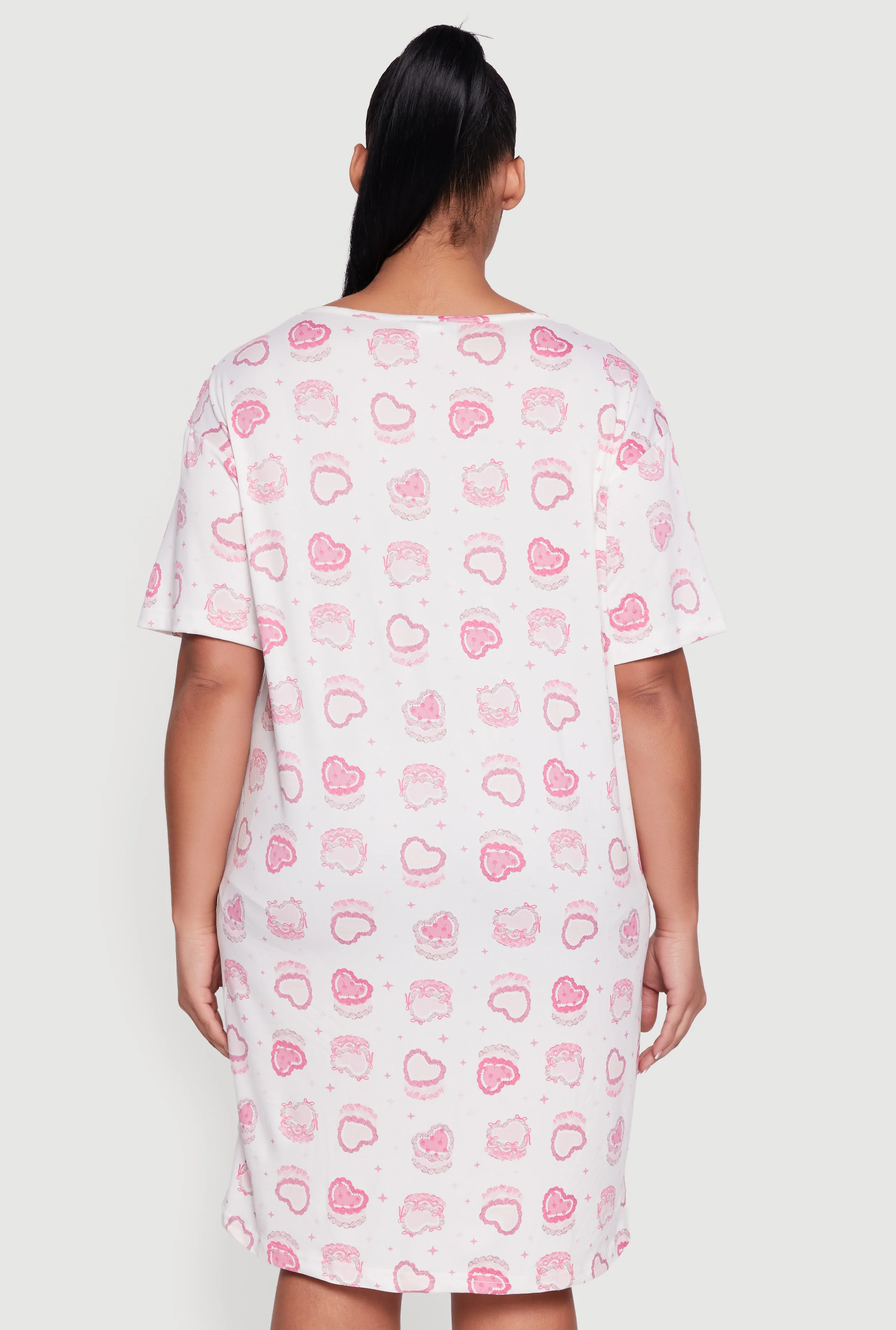 Plus Size Cherry Cake Patterned Scoop Neck Sleep Shirt - Image 3