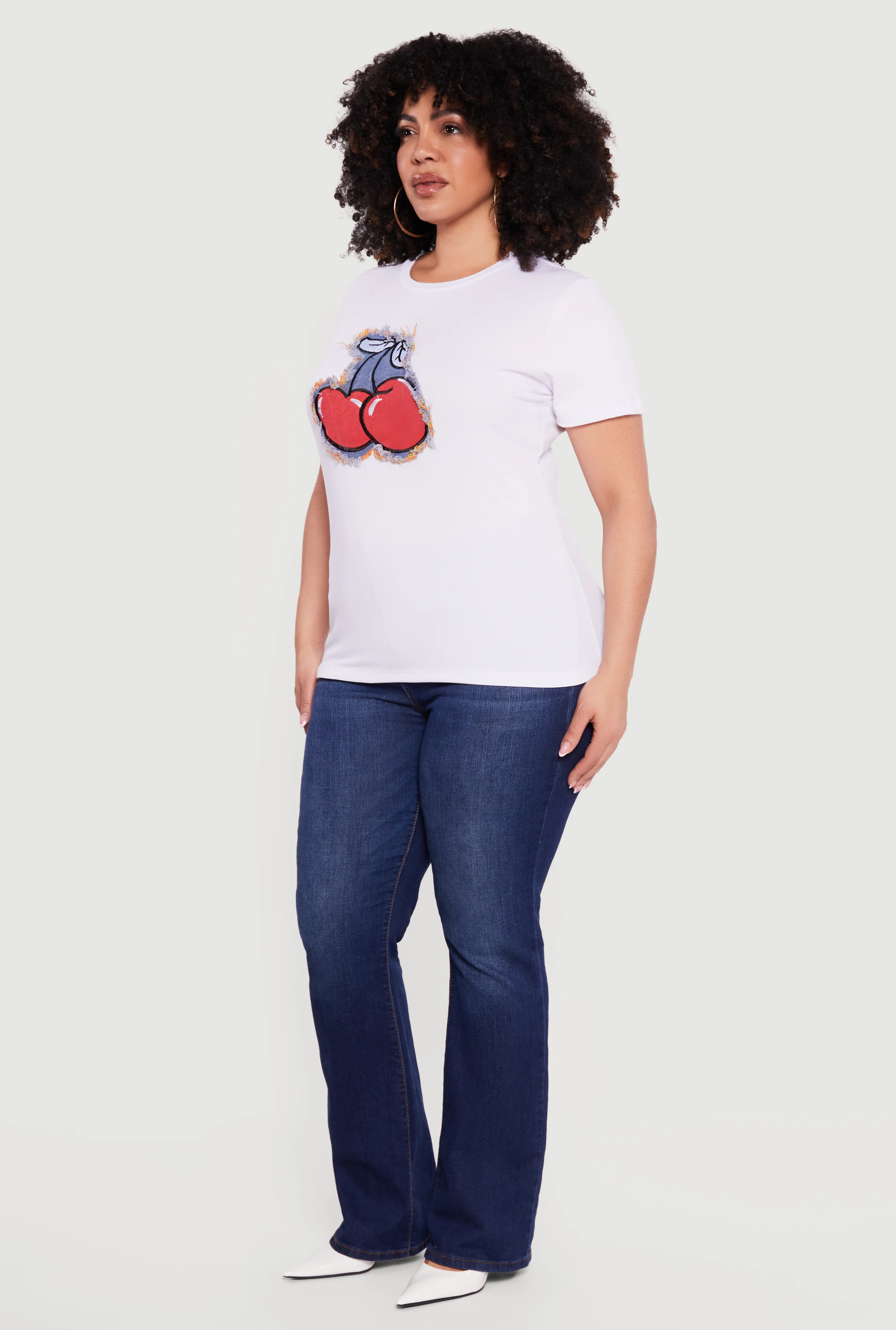 Plus Size Cherry Graphic Denim Patch Tee - Image 3