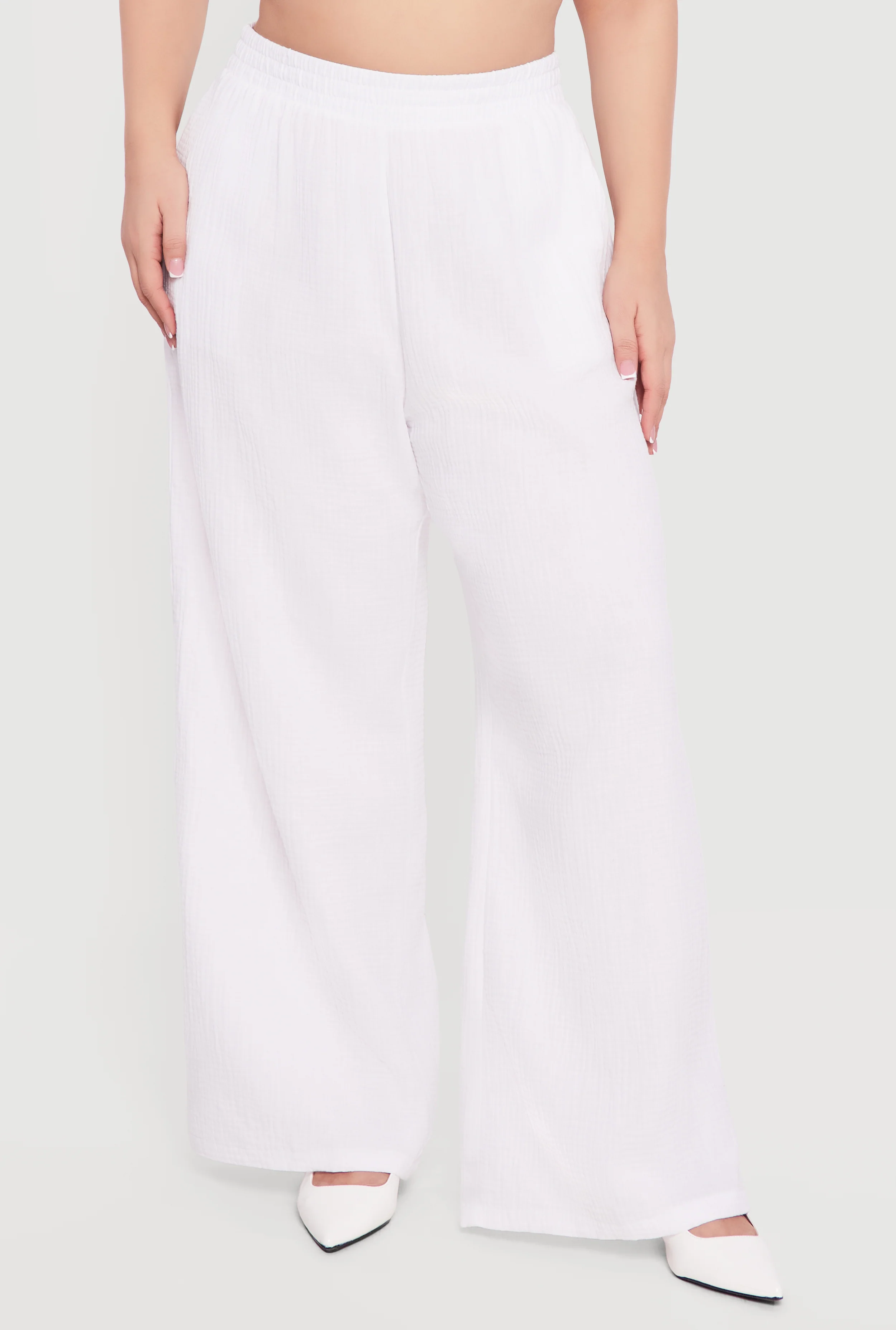 Plus Size High Waisted Wide Leg Gauze Knit Pants - Image 3
