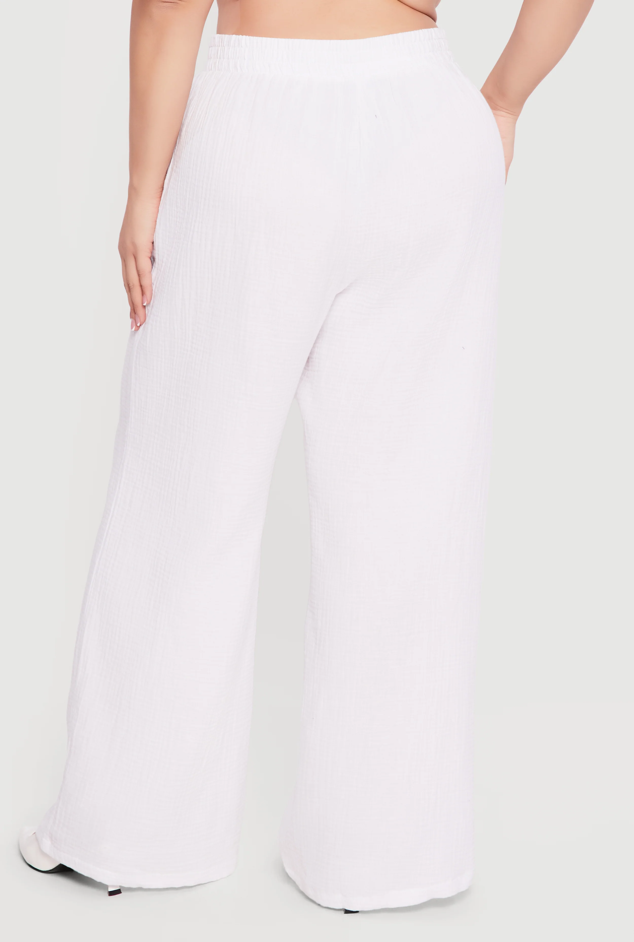 Plus Size High Waisted Wide Leg Gauze Knit Pants - Image 5