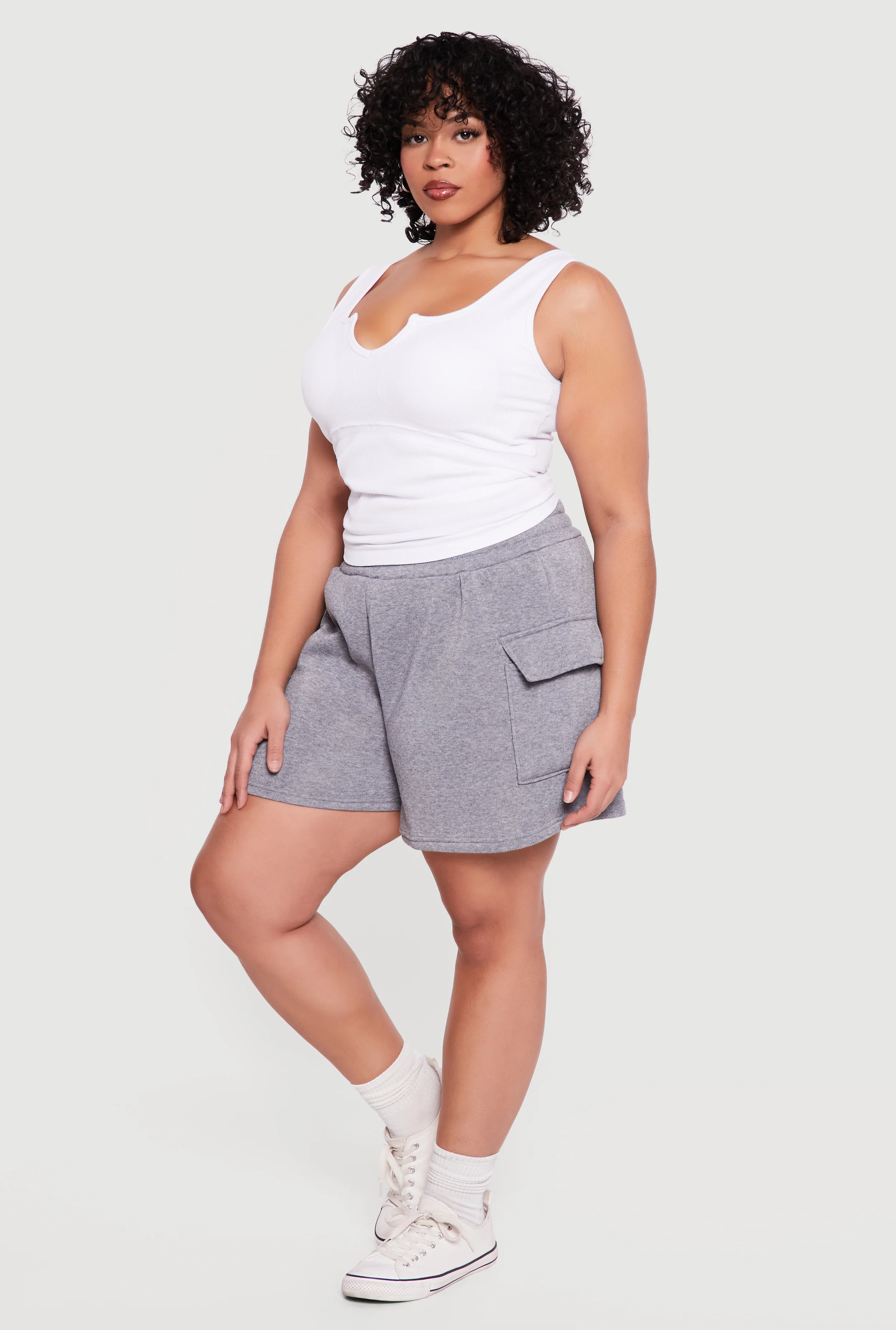 Plus Size Rib Knit Notch Neck Tank Top - Image 3
