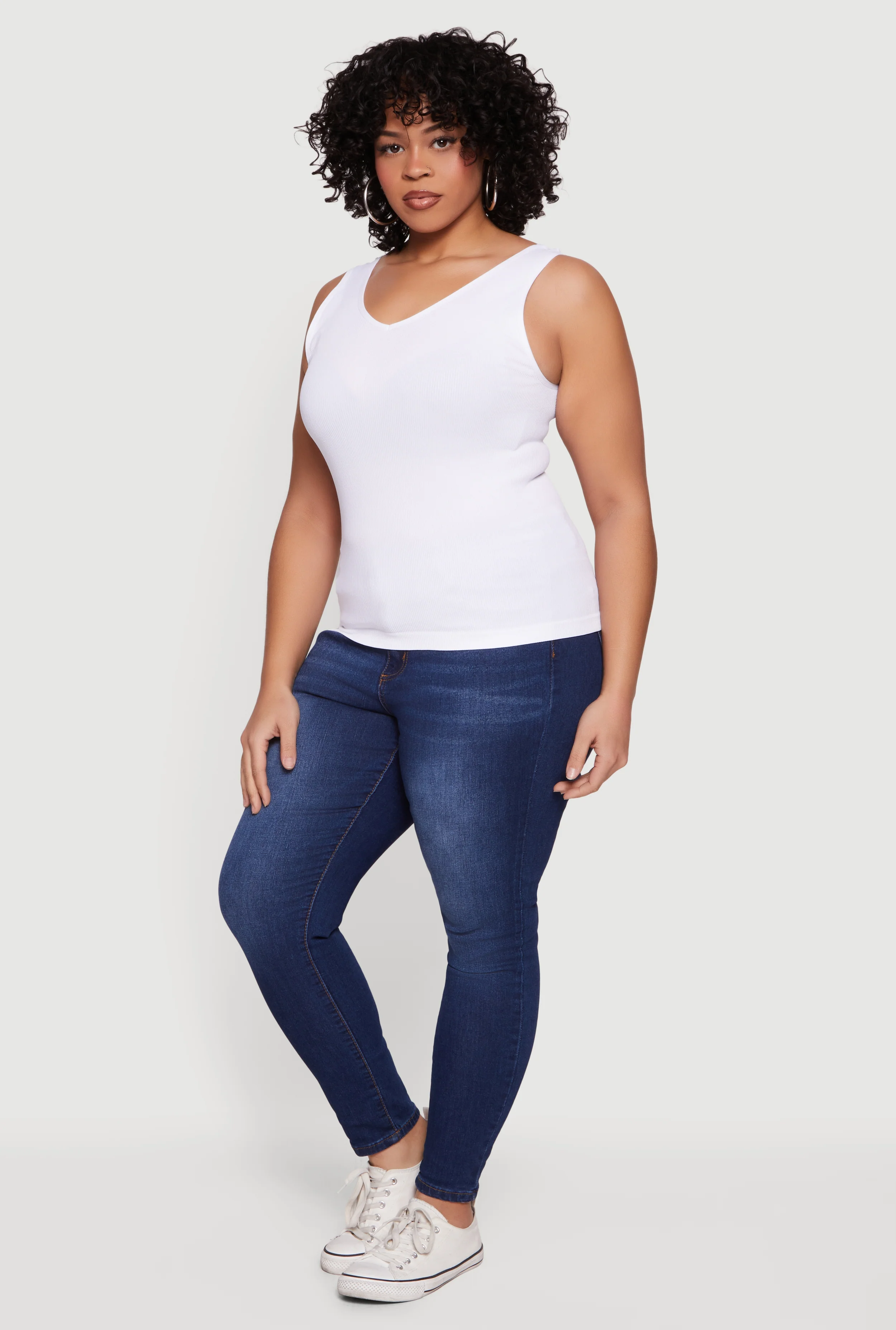 Plus Size Seamless Ribbed Knit V Neck Top - Image 3