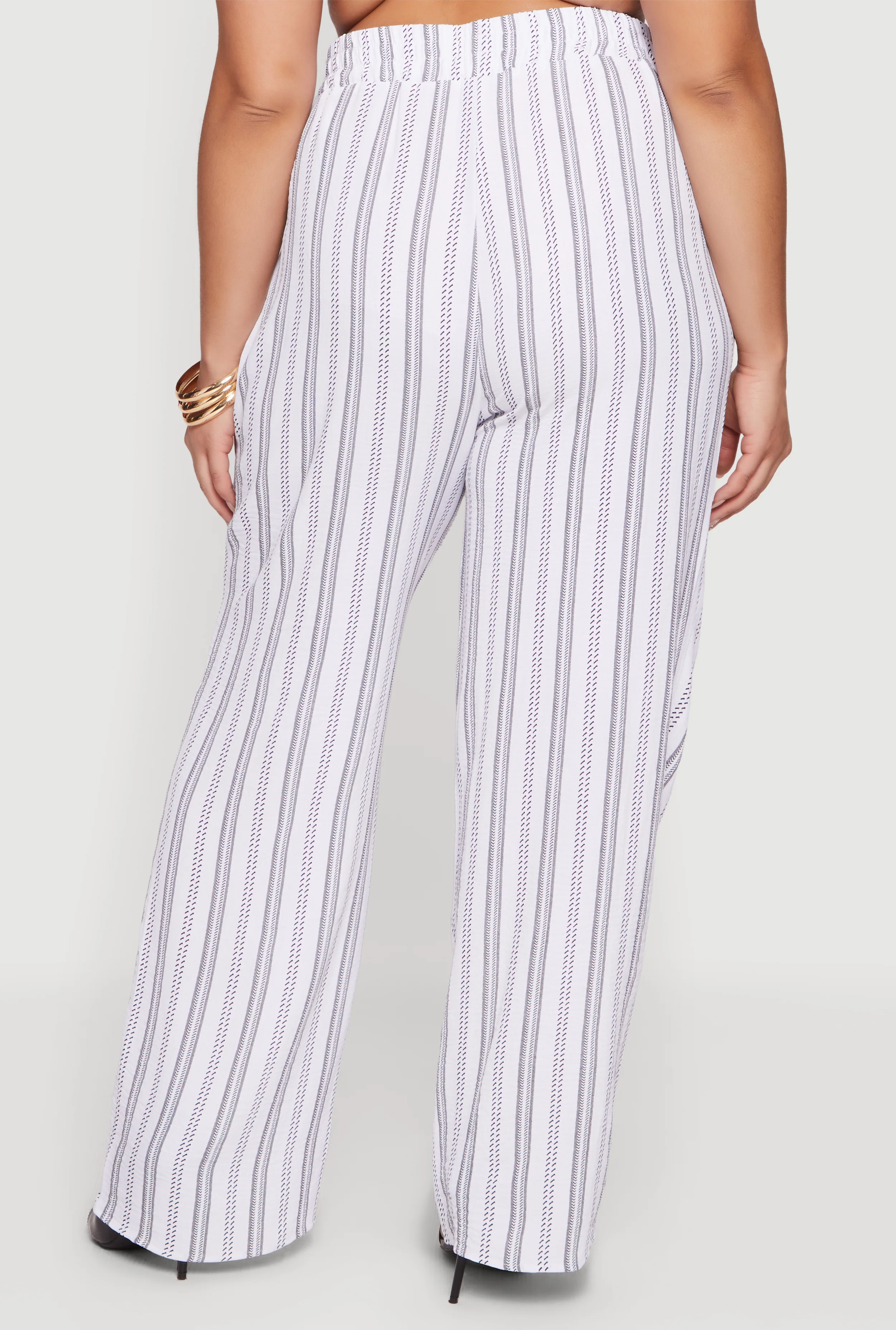 Plus Size Striped Crepe Knit Wide Leg Pull On Pants - Image 5