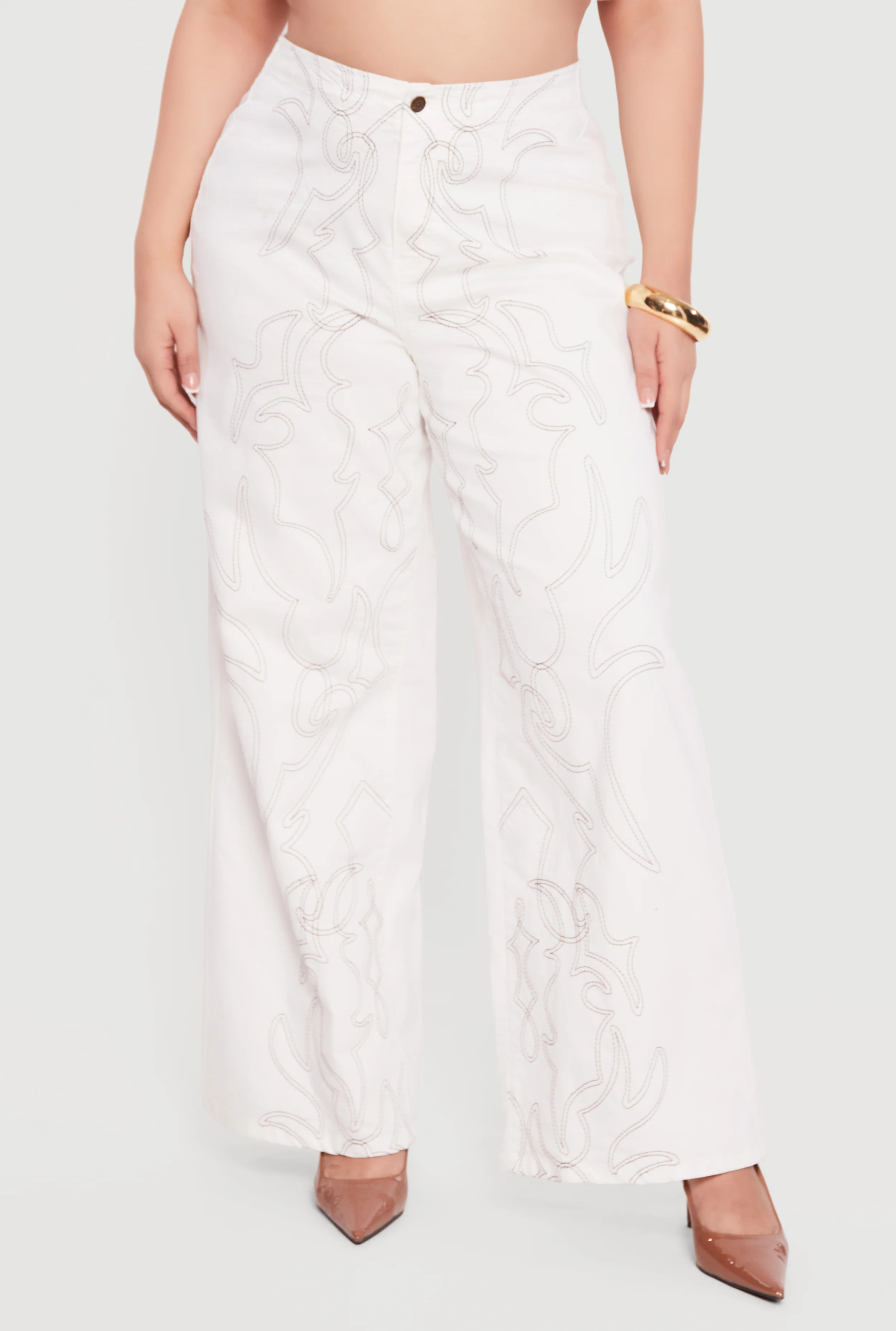 Plus Size Western Decorative Stitch High Waisted Jeans - Image 3