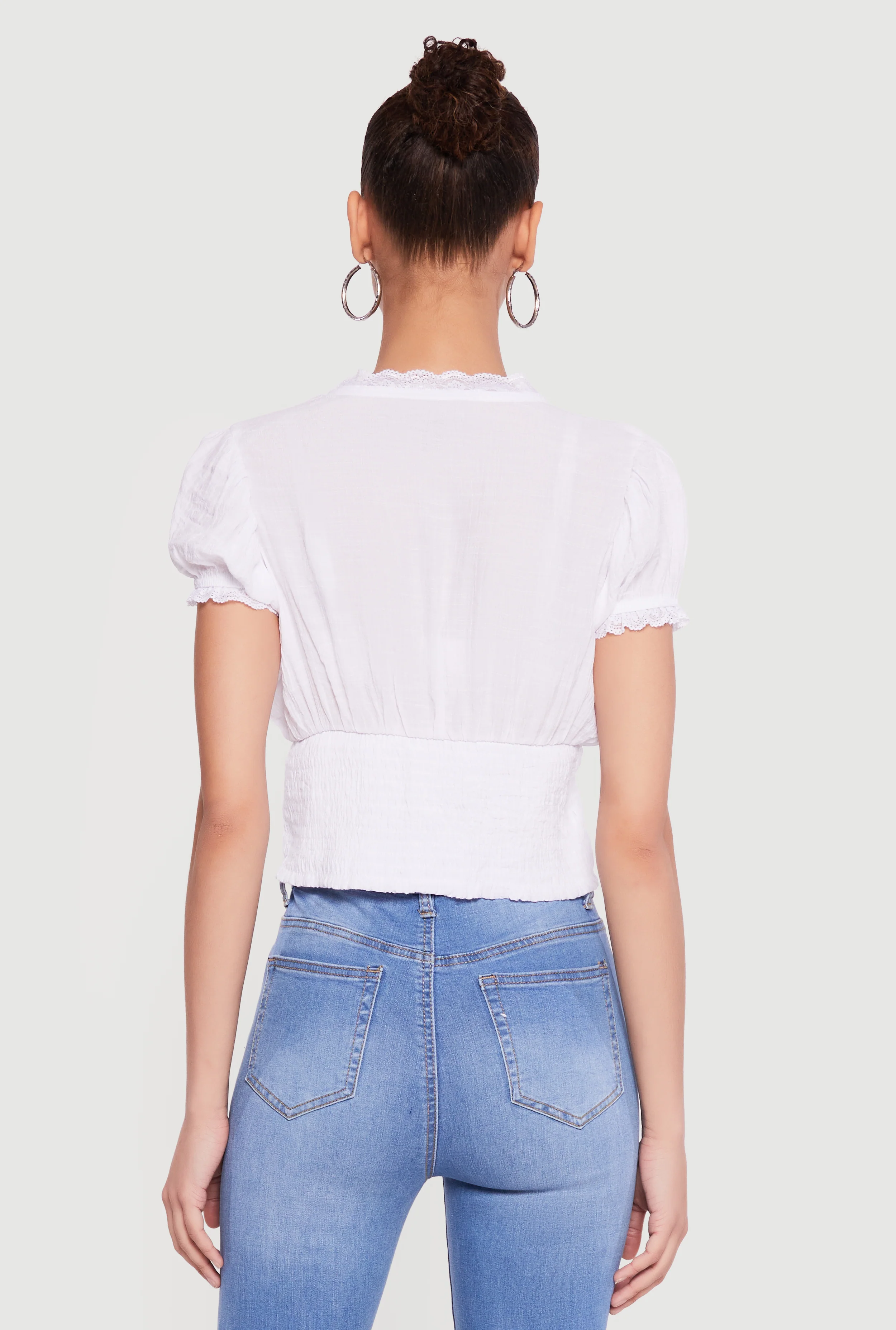 Puff Sleeve Cropped Button Front Blouse - Image 5