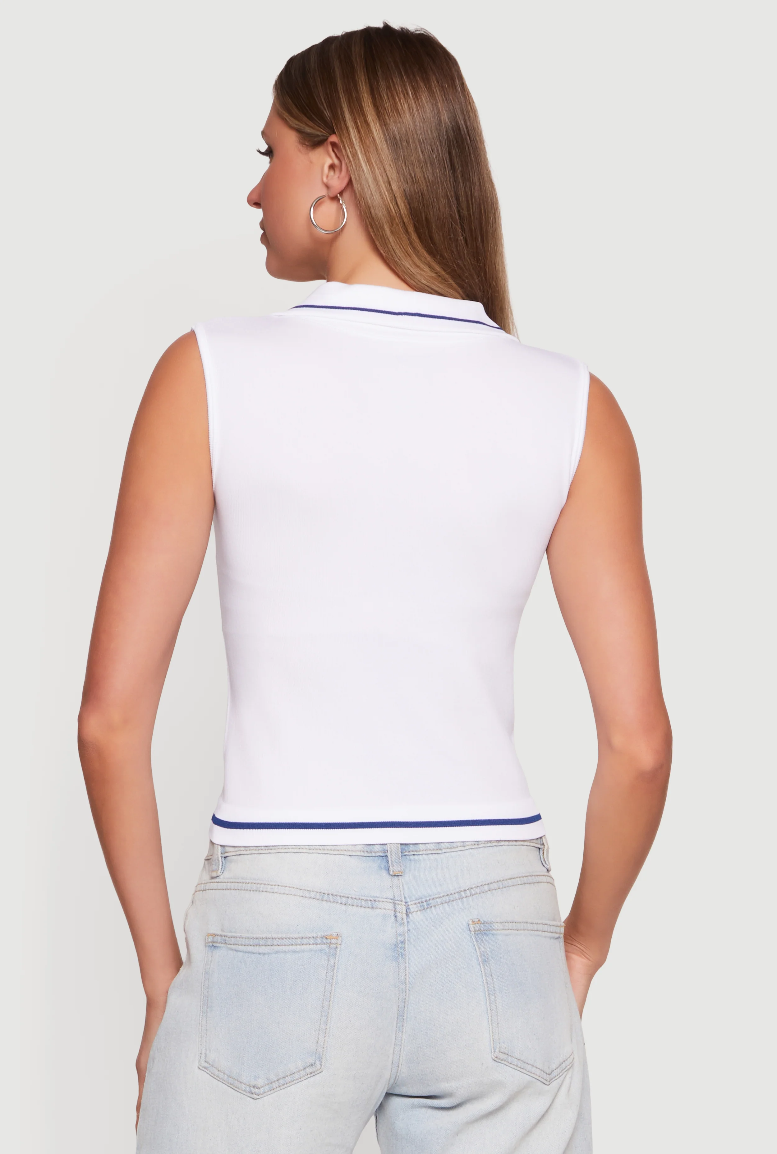 Seamless Rib Knit Sleeveless Polo Crop Top - Image 5