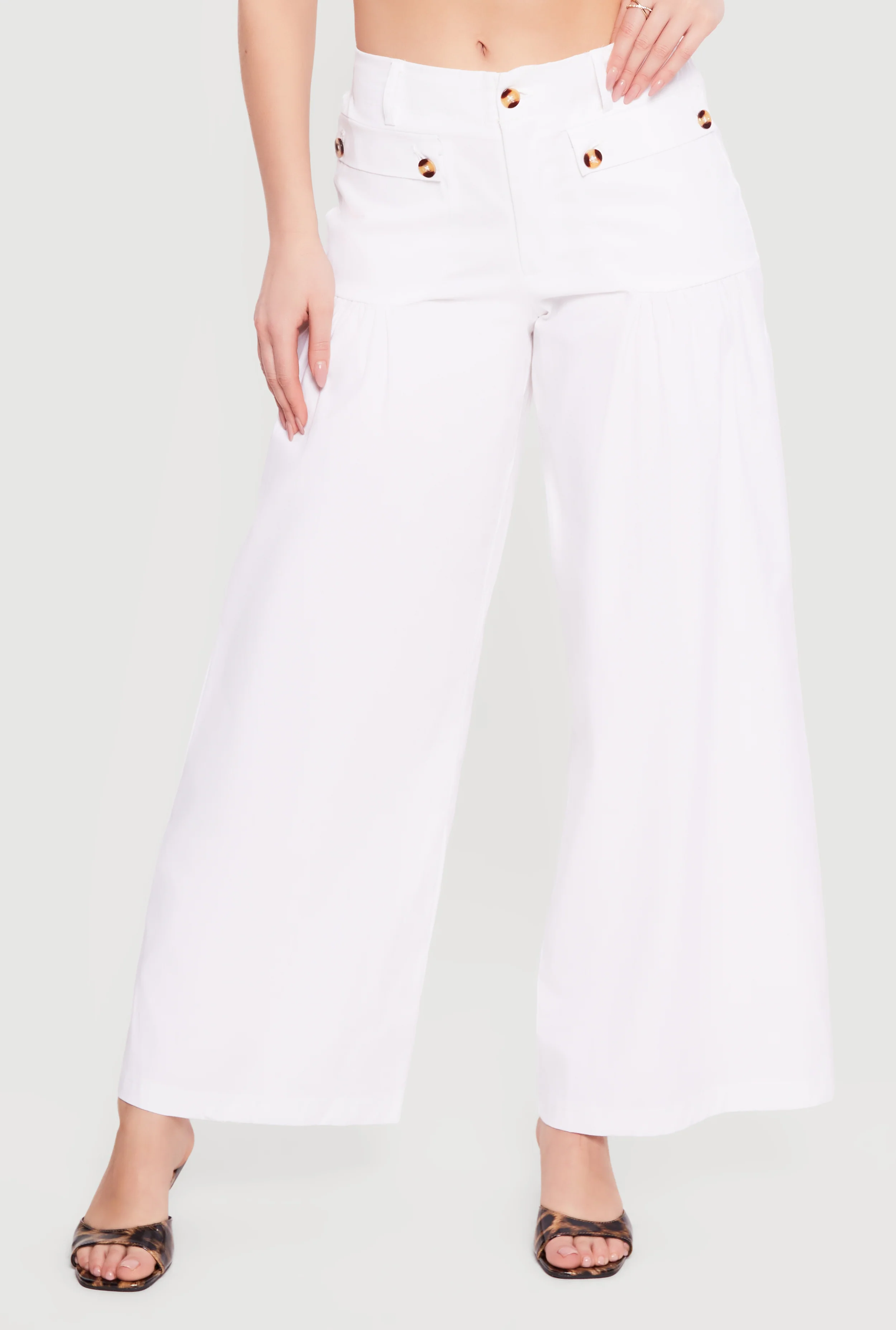 Solid Twill Wide Leg Palazzo Pants - Image 3