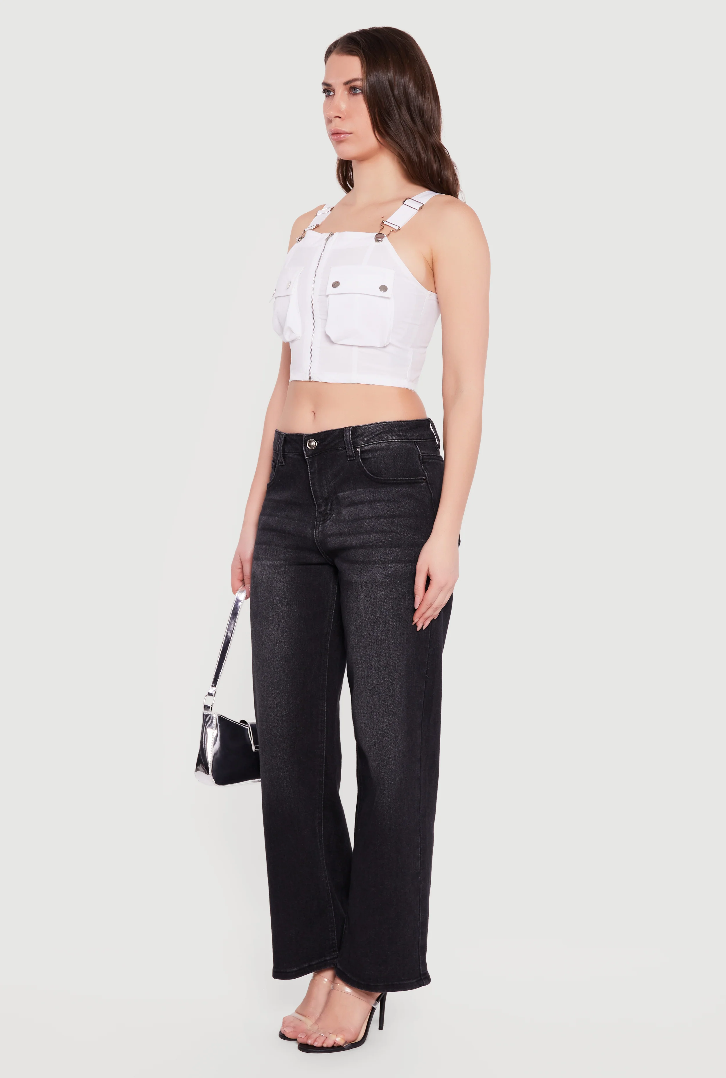 Zip Front Utility Overall Crop Top - Image 3