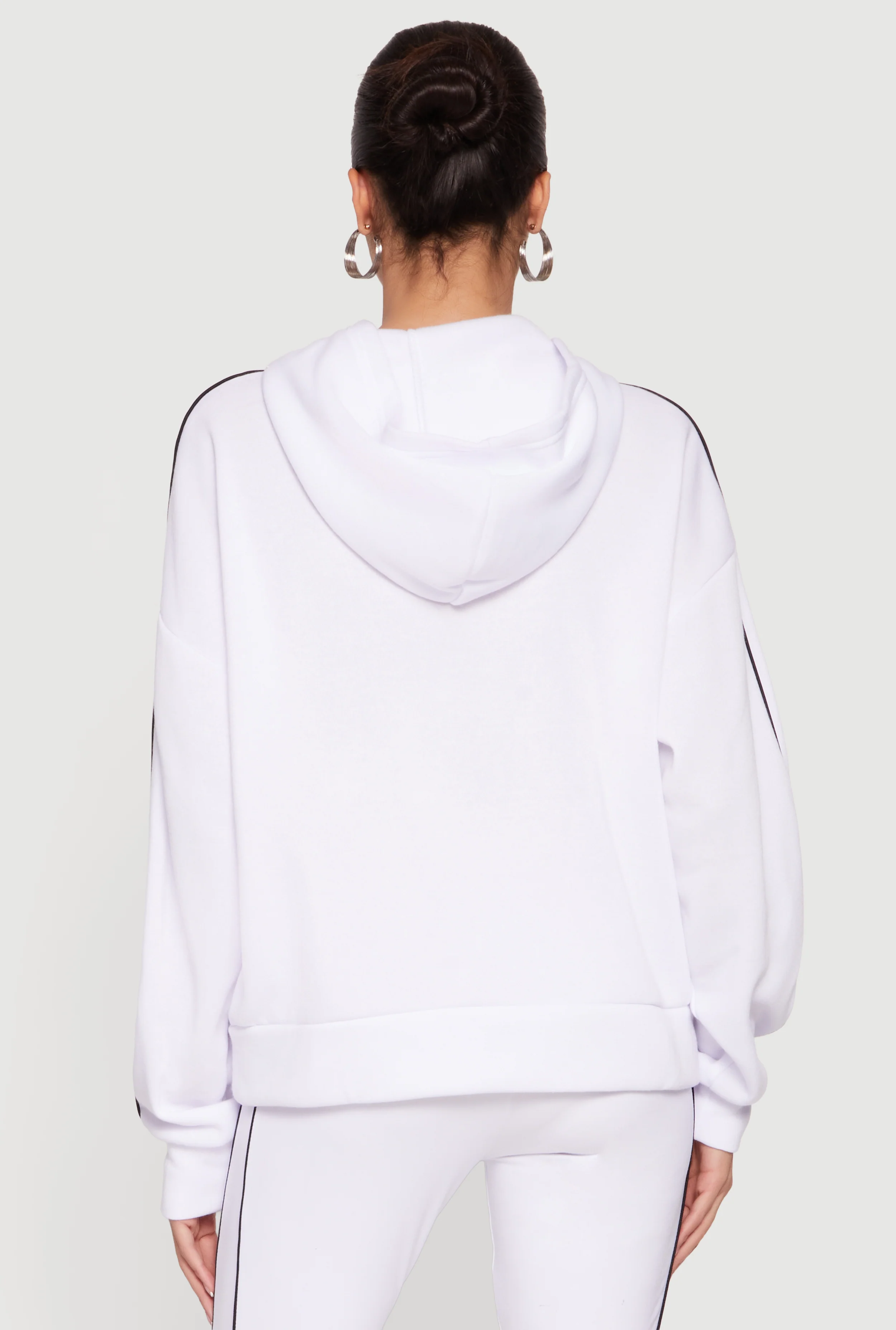 Fleece Quarter Zip Hoodie with Contrast Piping - Image 5