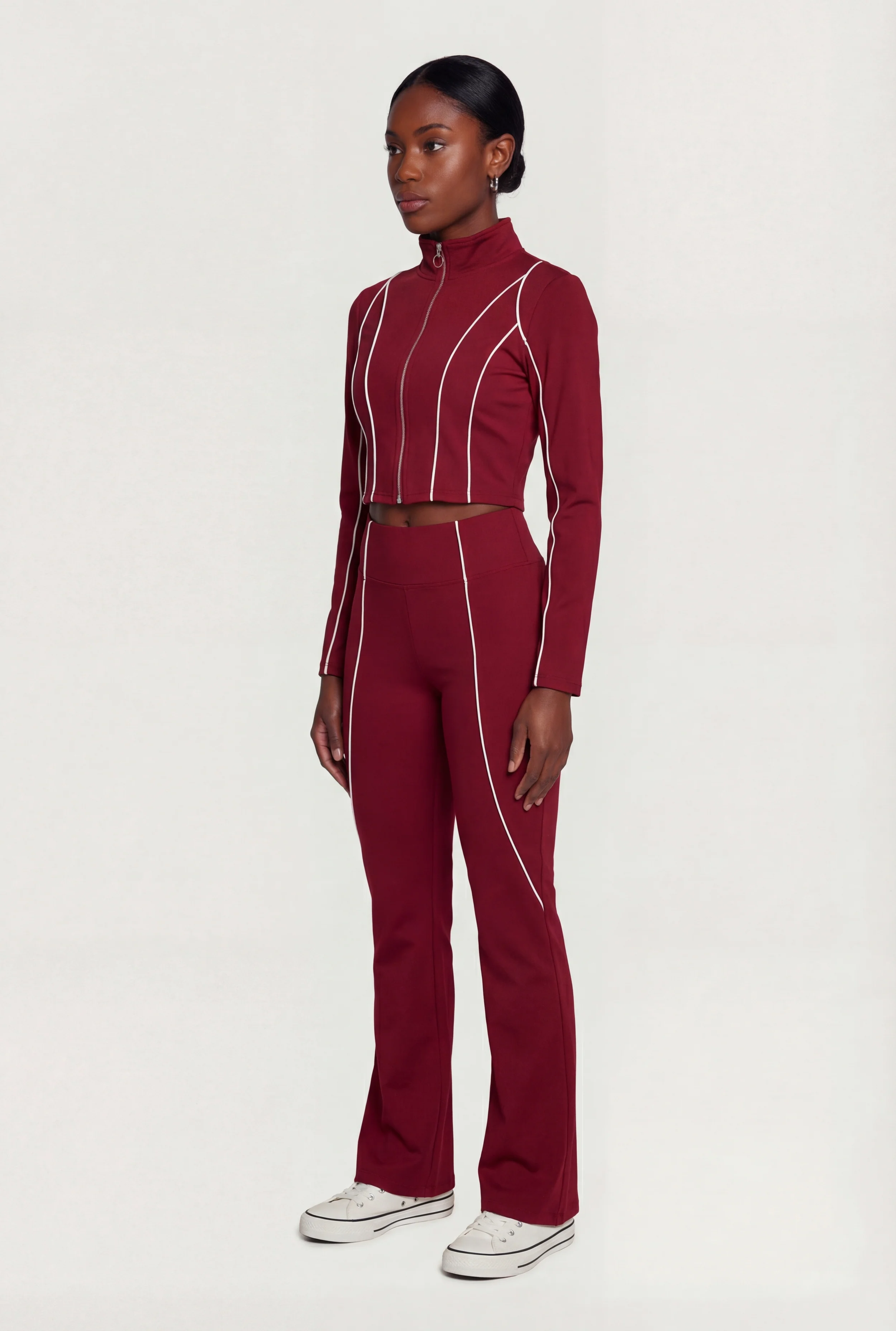 Contrast Trim Piping Zip Front Mock Neck Track Jacket - Image 3