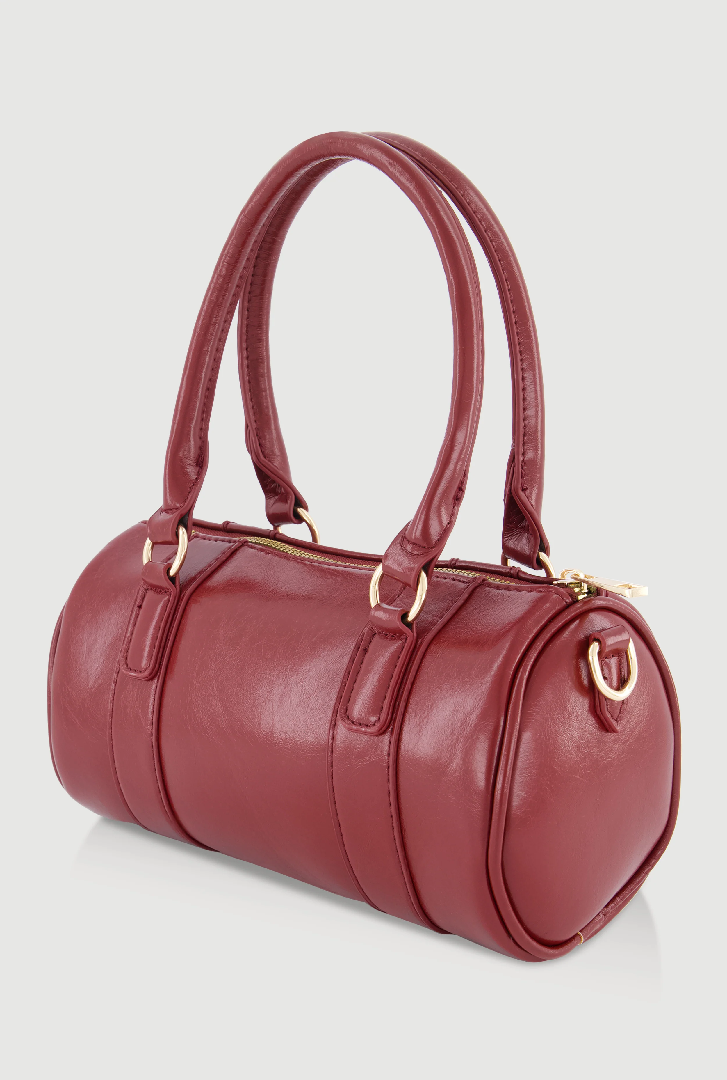Faux Leather Double Handle Convertible Barrel Bag - Image 5