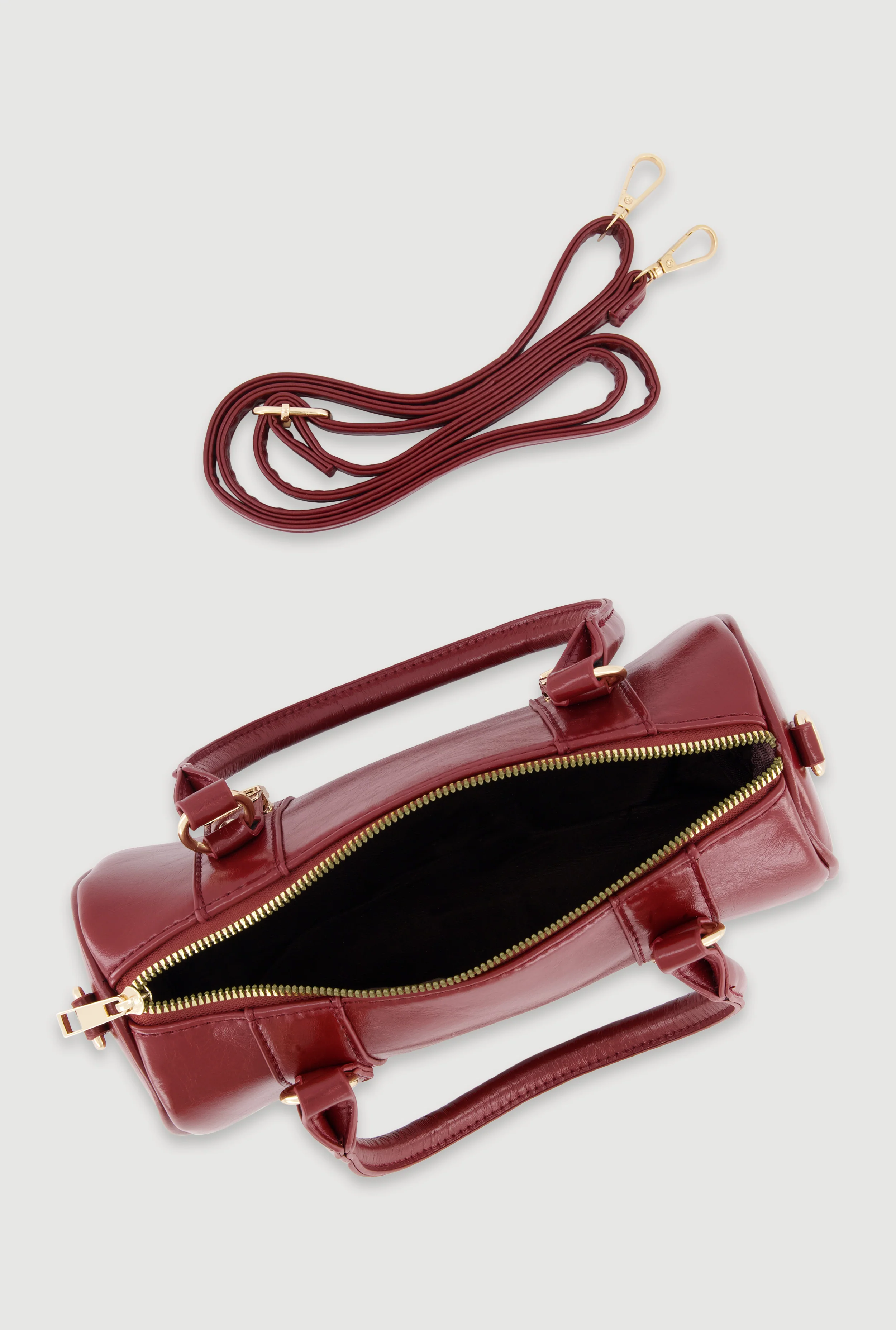Faux Leather Double Handle Convertible Barrel Bag - Image 6