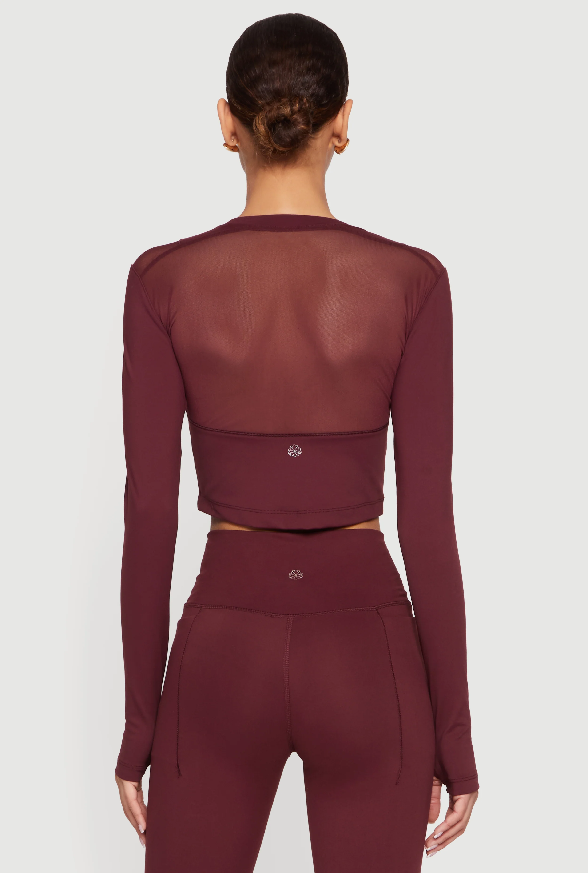 Mesh Detail Long Sleeve Active Top with Thumb Holes - Image 5
