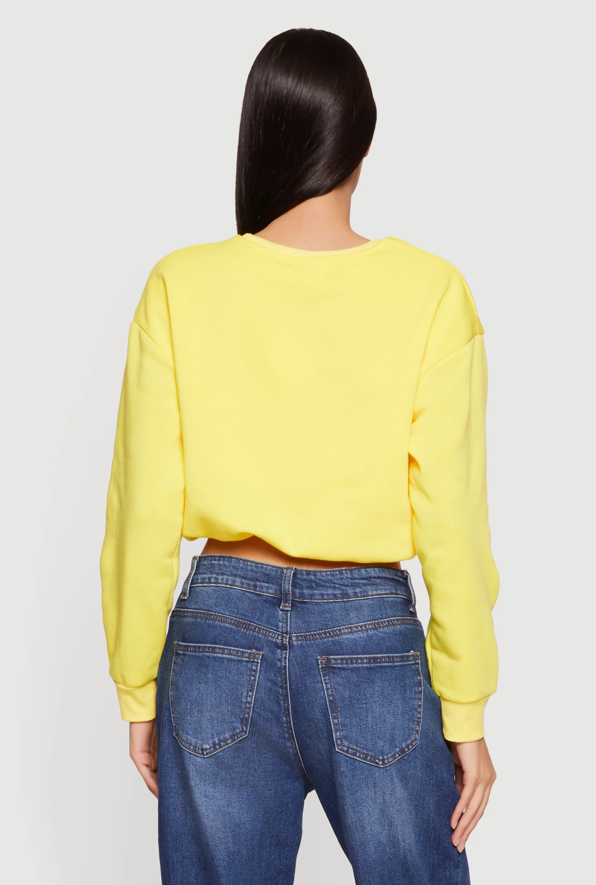 Long Sleeve Crew Neck Bubble Hem Cropped Sweatshirt - Image 5