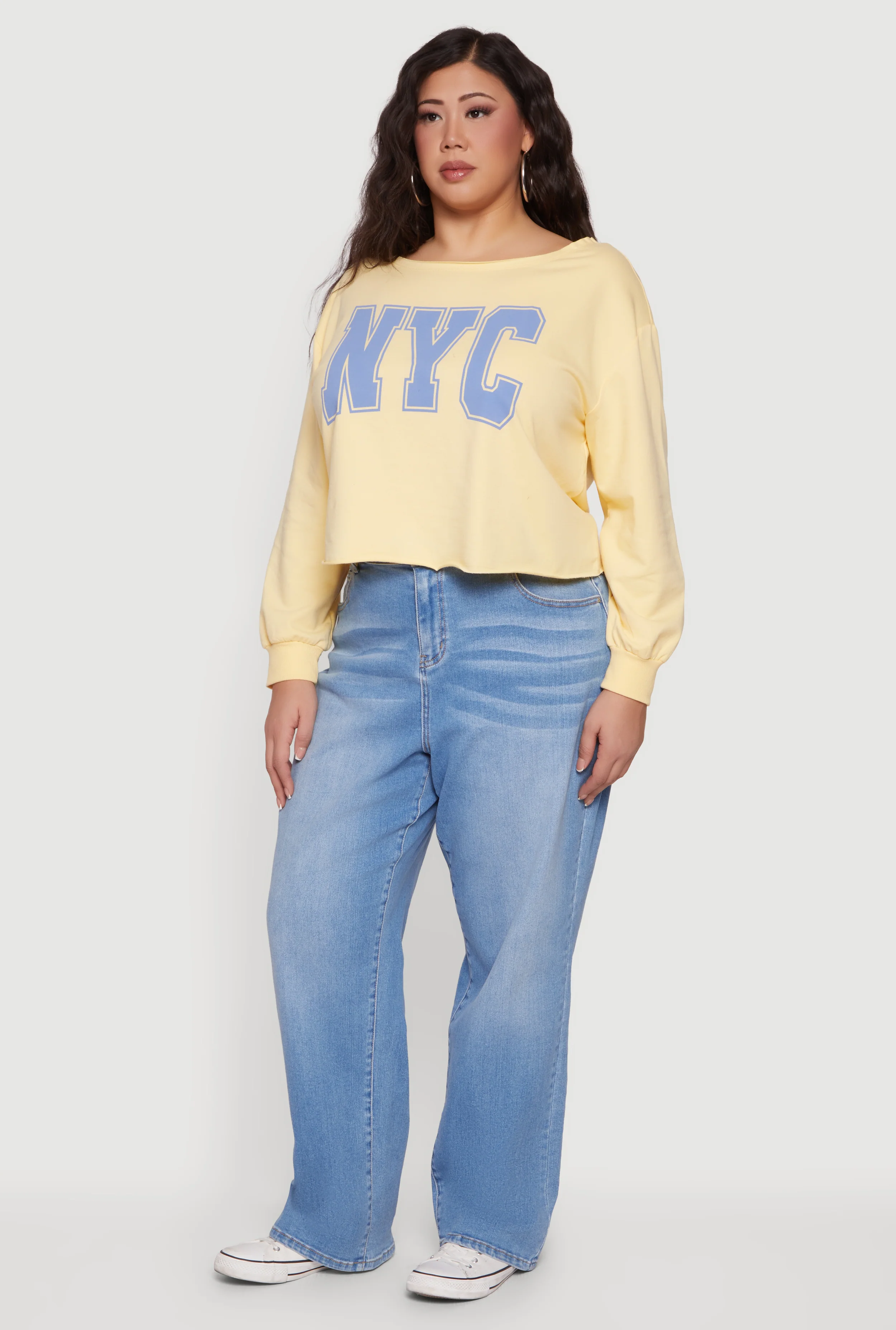 Plus Size Almost Famous Long Sleeve Boat Neck Graphic Top - Image 3