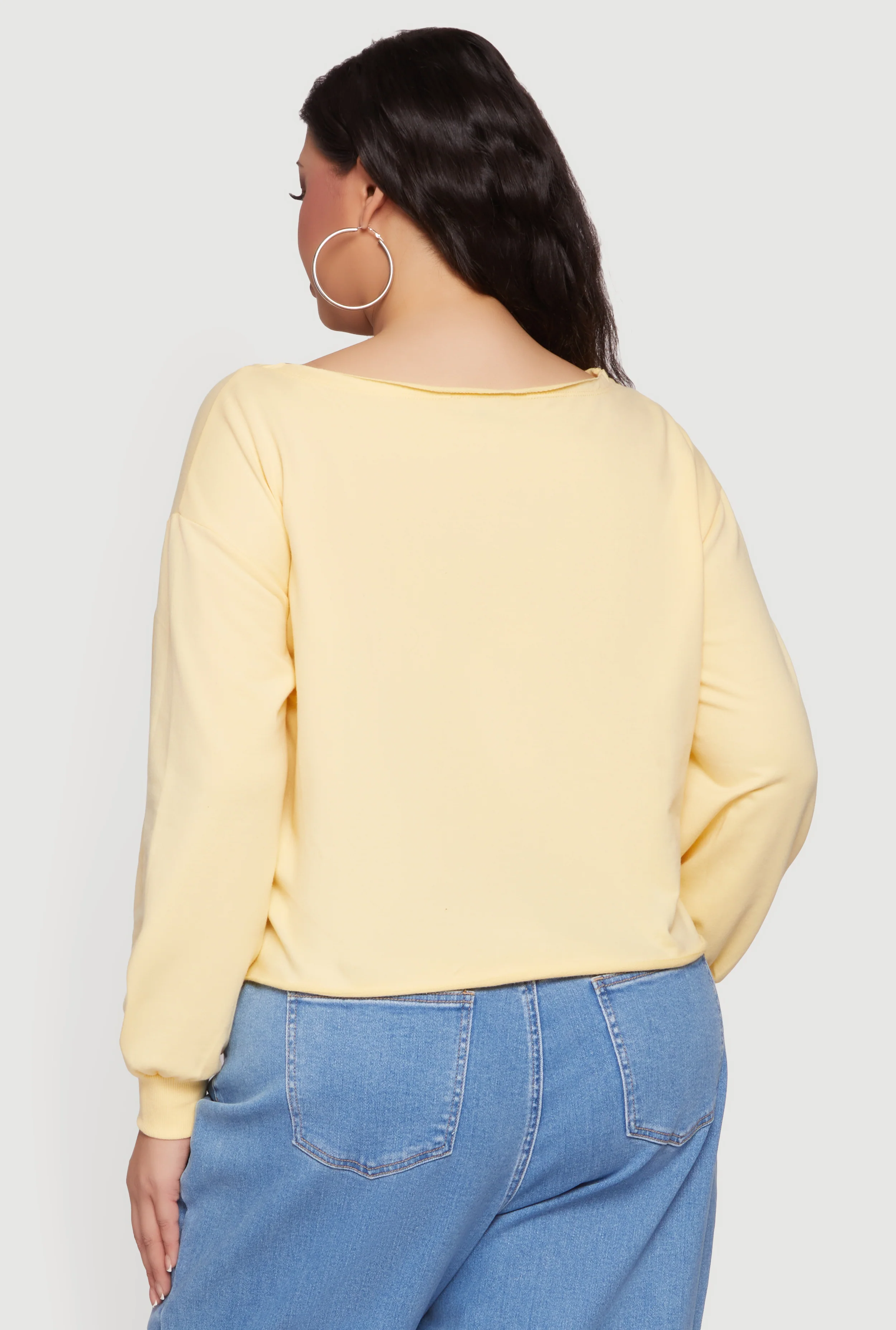 Plus Size Almost Famous Long Sleeve Boat Neck Graphic Top - Image 5