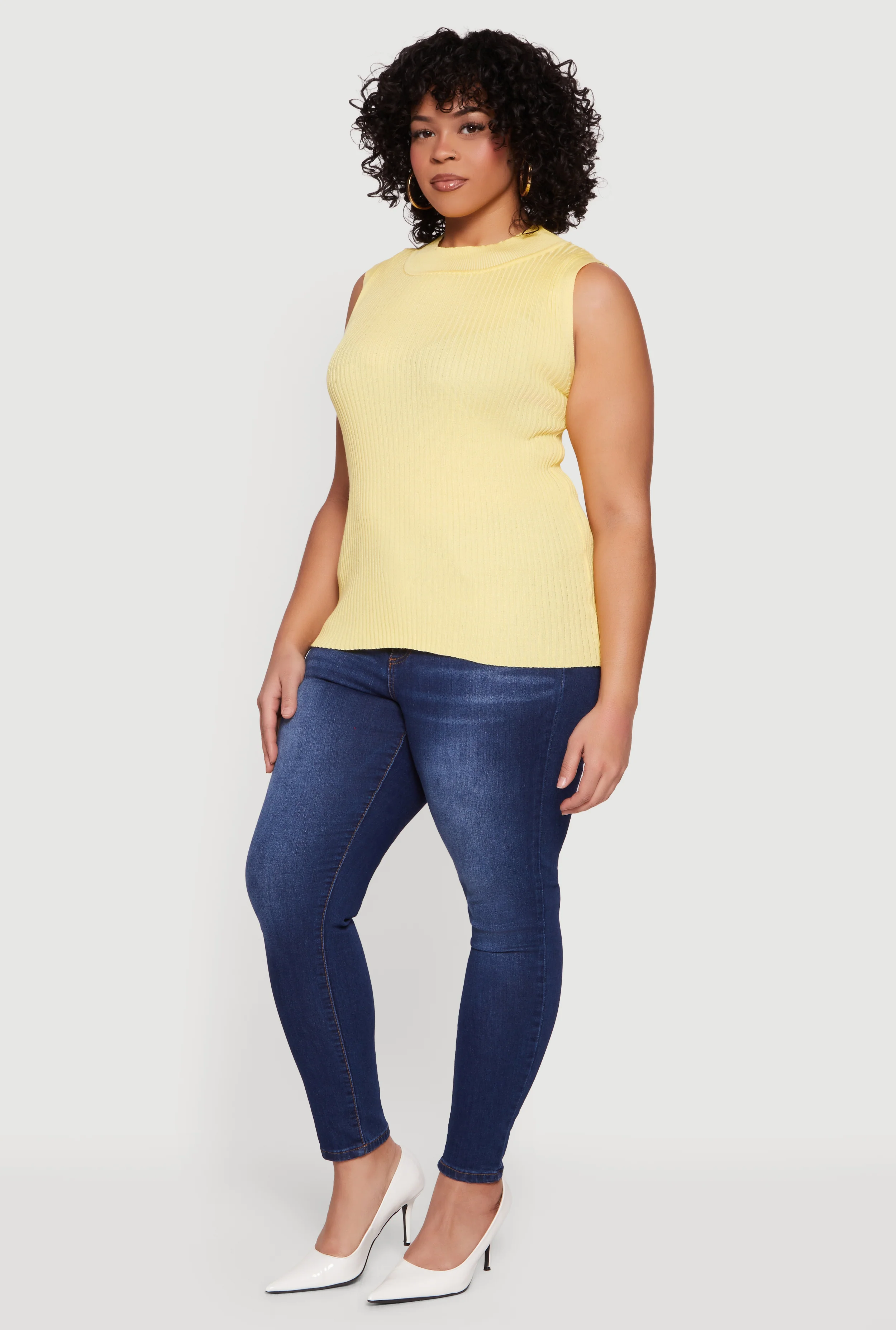 Plus Size Rib Knit Mock Neck Sleeveless Sweater - Image 3