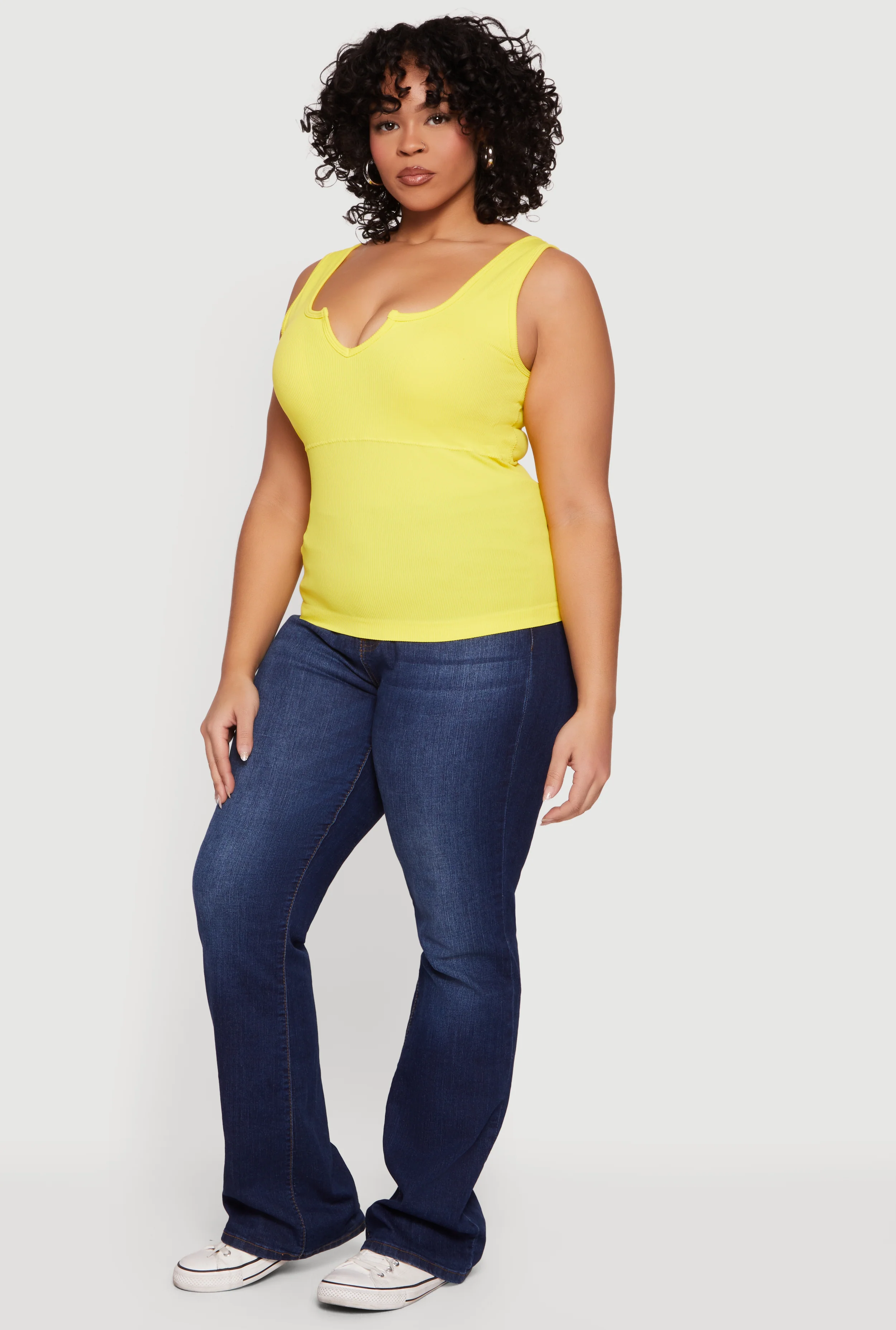 Plus Size Rib Knit Notch Neck Tank Top - Image 3