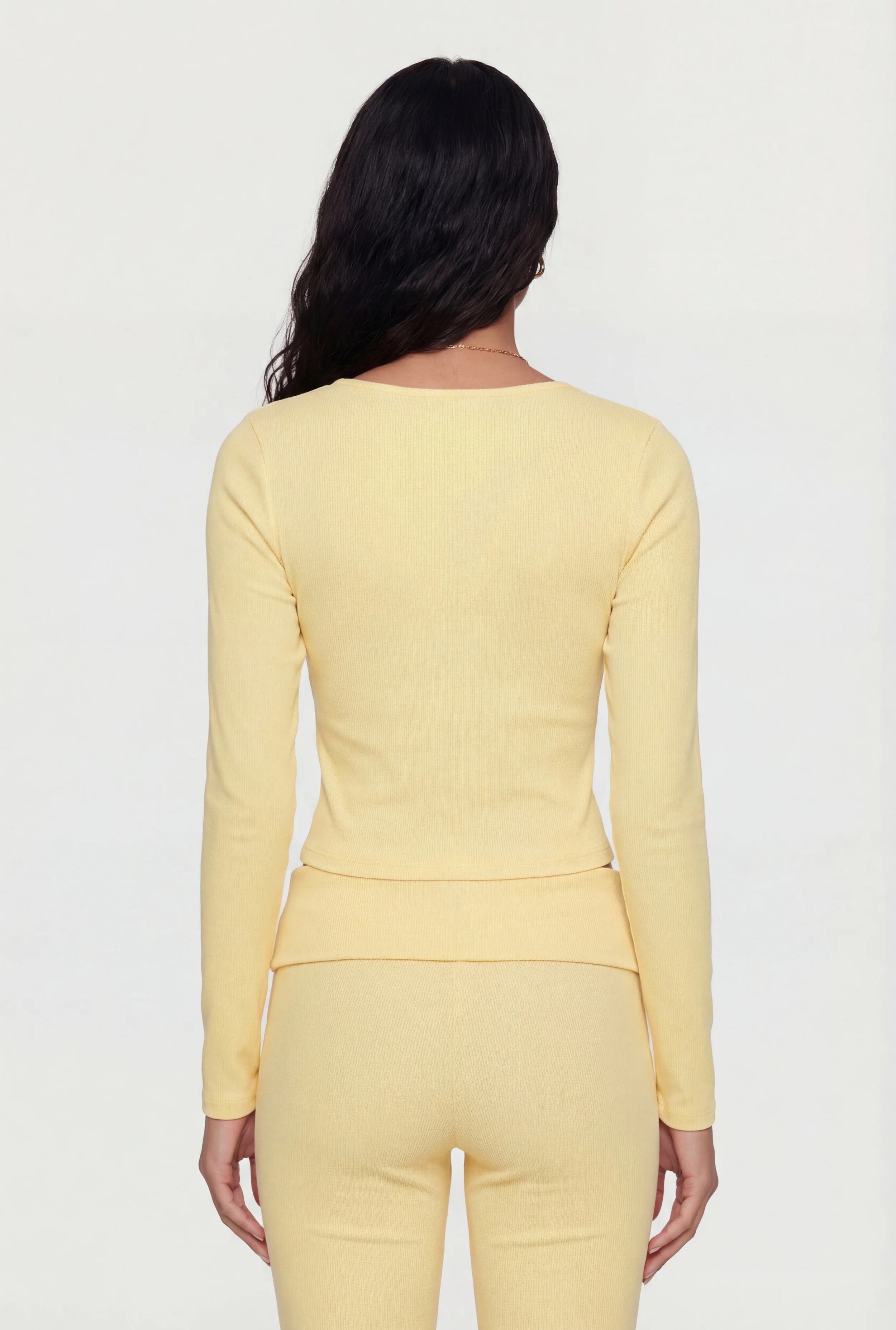 Rib Knit Long Sleeve Crew Neck Crop Top - Image 5