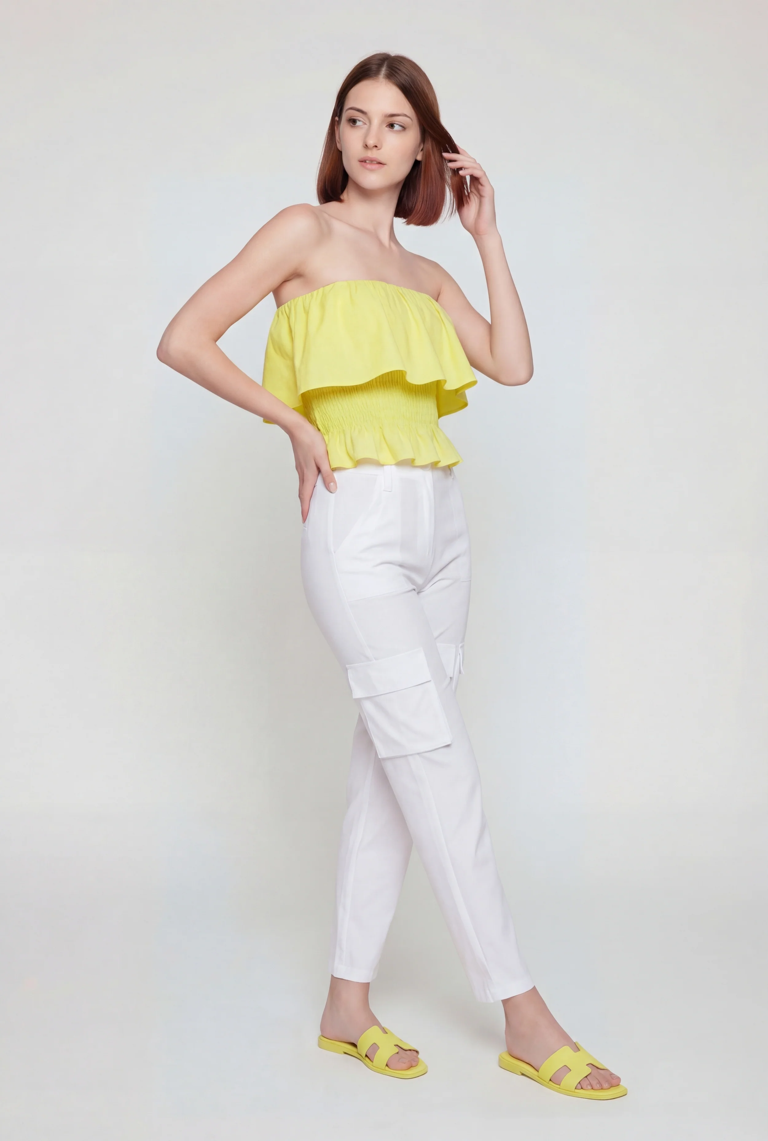 Ruffle Trim Smocked Crop Top - Image 3