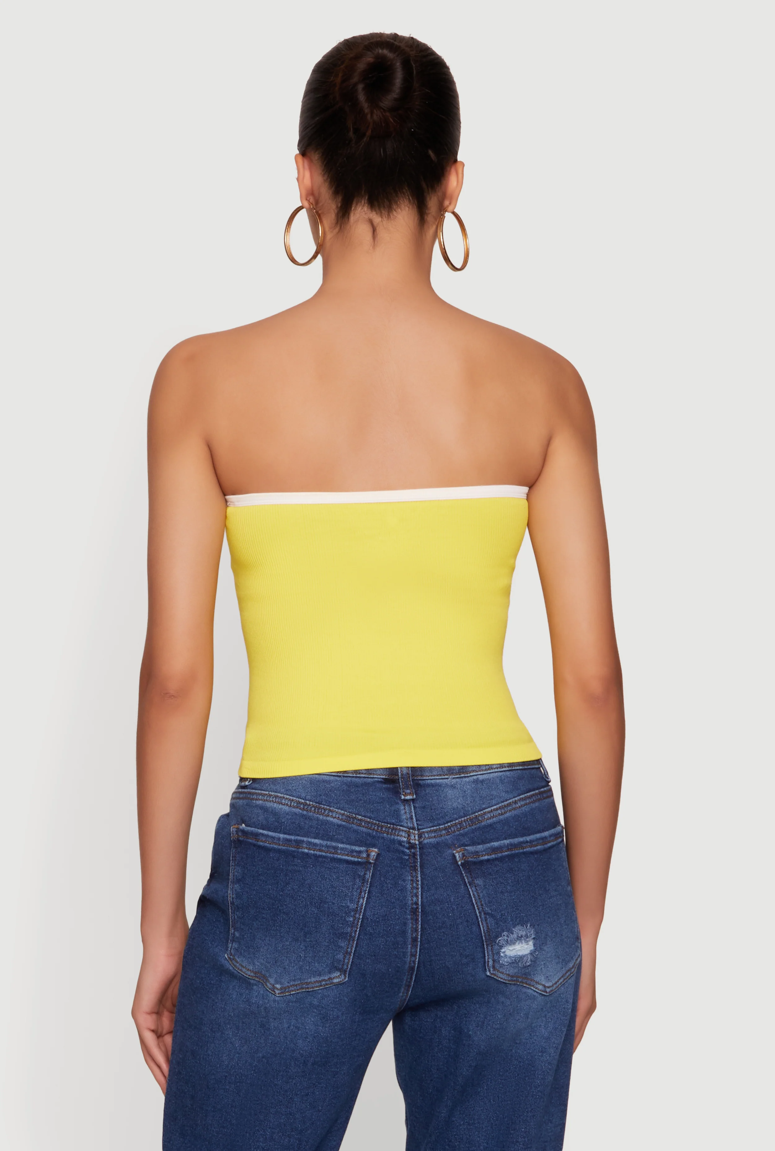 Seamless Contrast Trim Keyhole Cropped Tube Top - Image 5